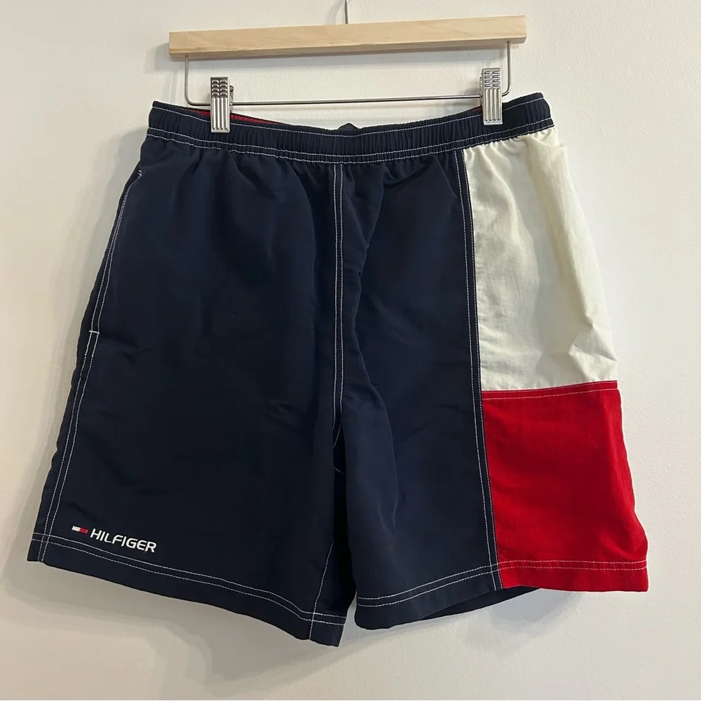 Vintage Tommy Hilfiger Men’s Small Board Shorts Drawstring Colorblock Logo Swim